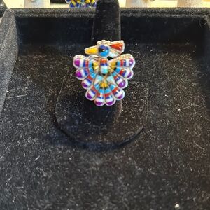 Colorful Thunderbird Ring, inlay stones